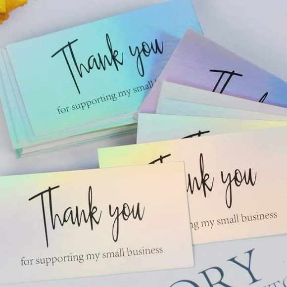 50 PK Metallic Rainbow Thank You Cards / Package Inserts 50 Pk - Picture 2 of 7